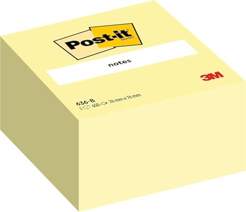 Post-it Haftnotiz-Würfel Kanariengelb, 1 Block mit 450 Blatt, 76 mm x 76 mm, Gelb - Selbstklebende Notizzettel für Notizen, To-Do-Listen und Erinnerungen