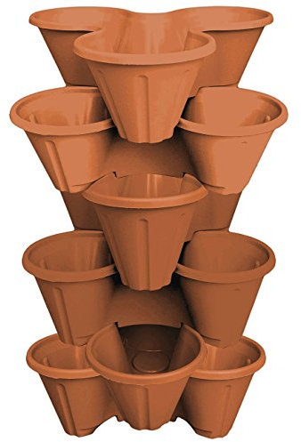 6 x CrazyGadget® Strawberry Planter Trio 3 Pot Tri-Pot Stacking Pot for Herb Flower Bedding Indoor Ourdoor Garden Terracota Brown