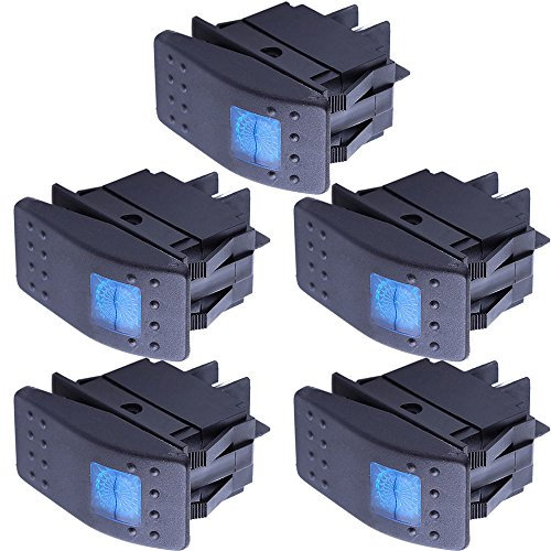 Mintice 5 Piezas 12V 20A 24V 10A Interruptor de Basculante Coche Impermeable Luz Azul Interruptor de Botón Pulsador Conmutador Palanca On Off 4Pin