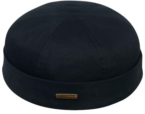 Sterkowski Modell Docker | 100% Baumwolle Dockermütze für Herren und Damen | Sommer Herbst Frühling Fischer Ohne Schirm Biker Cap Damen Fisherman Beanie Hafenarbeiter Kurz Kappe Schwarz 54