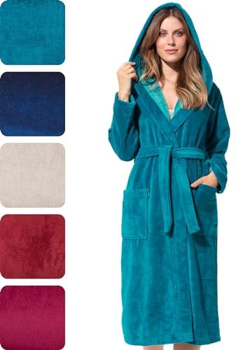 Morgenstern Accappatoio Donna I Cappuccio I Lusso I Bambù I Cotone I Microfibra I Turchese Scuro I M
