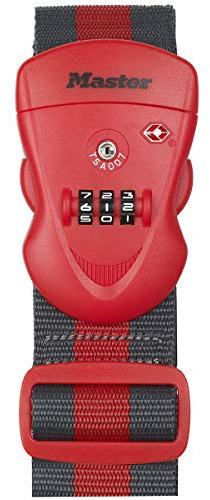 Master Lock 4702EURDRED Gepäckgurt mit individuell einstellbarer Zahlenschloss, Rot, 190 x 6,5 x 4,8 cm