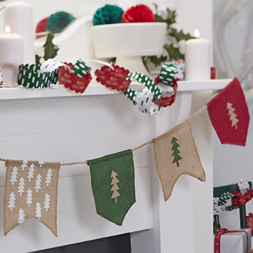 Ginger Ray Weihnachten Mustern Festive Farbige Sackleinen Jute Tree Print Wimpelkette Dekoration, gemischt