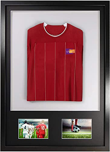 Vivartic DIY Infant 3D Monté + Double Aperture Sports Shirt Display Frame 50 x 70cm - Cadre Noir, Monture Noire, Carte Blanche