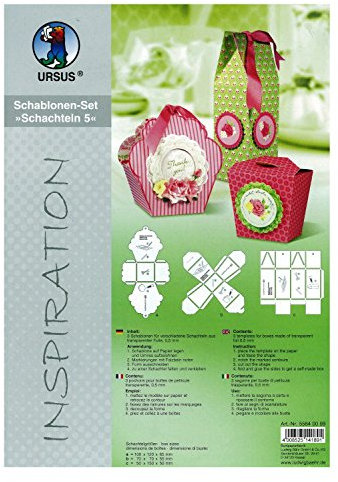 Ursus 55840099 - Inspiration Set Schachteln 5, Geschenkschachteln, 3 Schablonen in 3 verschiedenen Motiven, aus transparenter Folie, Schablonenstärke ca. 0,5 mm, ideal für kleine Geschenke