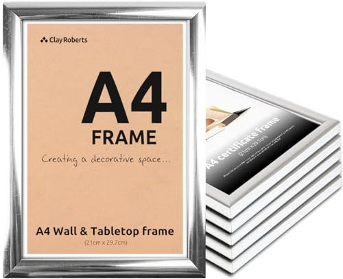 A4 Photo Frame, Silver, Pack of 6, Picture Frame, Certificate, Art Print Poster, 21cm x 29.7cm, Silver Frames, A4 Photo Collage Gallery Display
