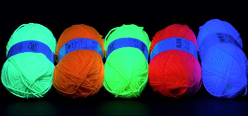 NEON UV Wolle Set 10x 50g (4,60€/100g) je Farbe 2x weiß,gelb,grün,pink,orange