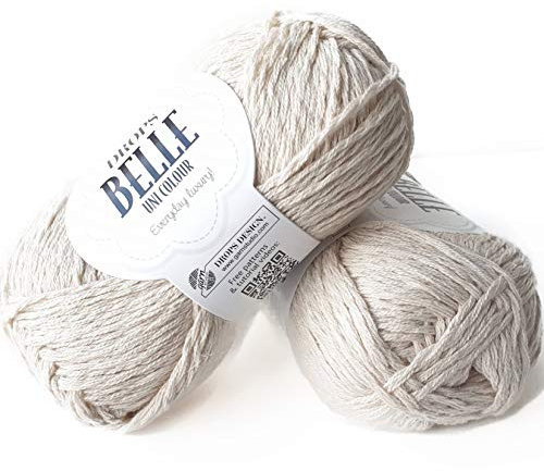 Strickgarn aus Baumwolle, Viskose und Leinen, Drops Belle, DK, leichtes Kammgarn, 50 g 03 Hellbeige