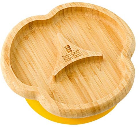 bamboo bamboo Baby Teller Kinderteller, Kindergeschirr mit Saugnapf, Sugnapf Teller Baby ab 6 Monaten (Trennung, Gelb)