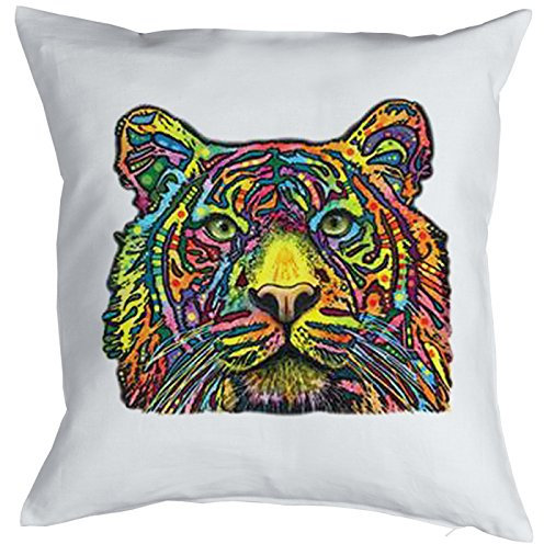Unbekannt Tiger Motiv Kuschelkissen - buntes Tiger Wildkatzen Kissen : Tiger Kissen mit Füllung Farbe: Weiss