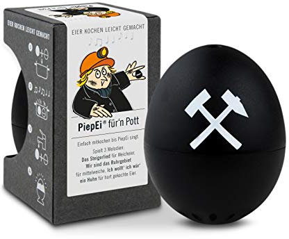 Pott PiepEi - Singende Eieruhr zum Mitkochen - Eierkocher für 3 Härtegrade - Ruhrpott Geschenke - Lustiges Kochei - Musik Eggtimer - Brainstream