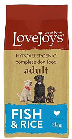 Lovejoys Complete Dry Dog Food Hypoallergenic Recipe, Fish & Rice, 2kg - Wheat-Free Dried Dog Biscuits and Sensitive Dog Food Dry