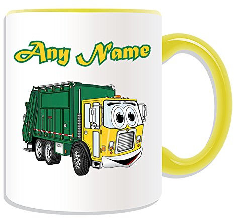 Uni-gift Tasse, Motiv: lächelndes Müllauto, personalisierbar, keramik, Gelb
