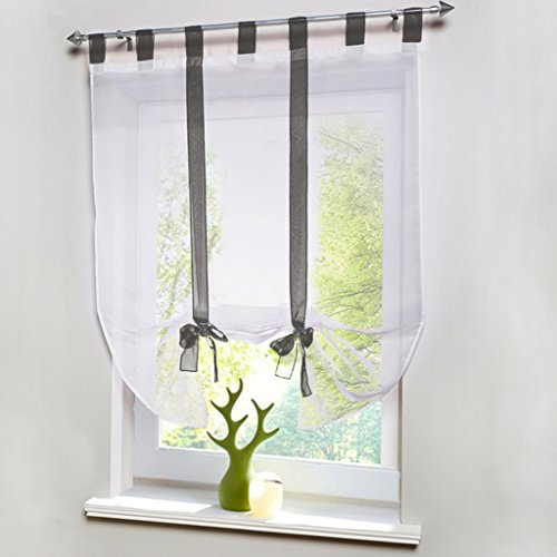 HongYa Raffrollo Voile Transparent Vorhang mit Band BxH 120x140cm Grau