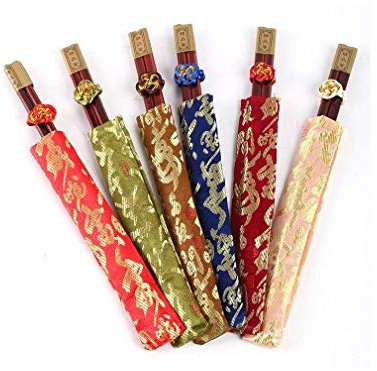 lachineuse – Estuche de Palillos Chinos y Fundas de satén – 6 Pares de Palillos Tradicionales de Madera – Ambiente Japón – Sushi, Ramen, Fideos y arroz – Regalo de Cocina asiática Japonesa