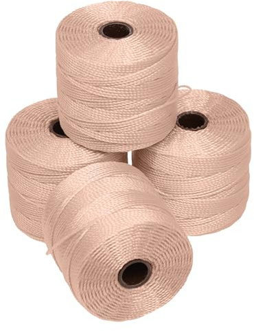 The Beadsmith S-Lon Bead Cord – .5 mm Twisted Nylon Cord for Stringing, 4 Spools, Natural Color, TEX210, 77 Yards per Spool