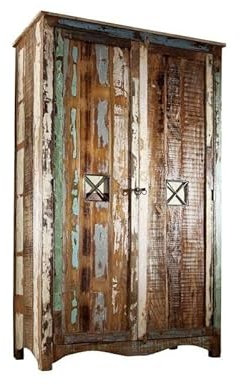 MASSIVMOEBEL24.DE Nature of Spirit Kleiderschrank 118x60x198 Indisches Altholz, Farbe:Mehrfarbig lackiert, Größe:118x60x198 cm (BxTxH)