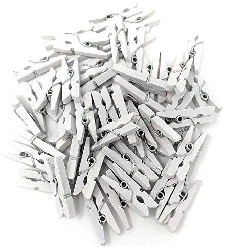Arkcraft Lot de 100 mini pinces à linge en bois (Blanc)