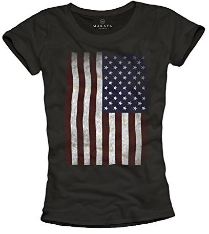 USA Shirt für Damen Amerika Flagge schwarz Größe L