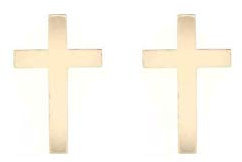 9ct gold small plain cross stud earrings. Gift box