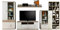trendteam smart living Wohnzimmer 5-teilige Set Kombination Arena, 425 x 199 x 47 cm in Korpus Weiß Front Weiß Hochglanz, Absetzungen Eiche Sägerau hell mit viel Stauraum