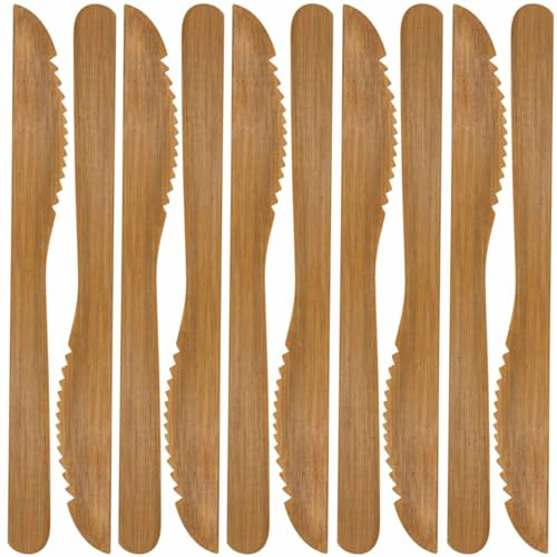 BambooMN Premium Solid Bamboo Dinner Knife 8 - All Natural Reusable Dinnerware - 10 pcs