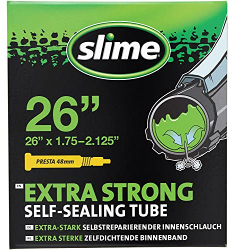 Slime 30060 Rad-Reifenschlauch mit Slime-Dichtmittel für Einstiche, Selbstdichtend, Verhindern und Reparieren, Presta Ventil, 47/57–559 mm (26 x 1,75–2,125), Green