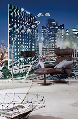 Komar LA Defense Tapete, Wand, Dekoration, Wandbelag, Wandbild, Wanddeko, Paris, Mega-City, Beleuchtet, Schlafzimmer, Wohnzimmer | 8-912 Papier Fototapete, bunt, 368 x 254 cm, 8 Teile