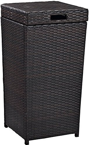 Crosley Furniture Palm Harbor Resin Wicker Outdoor Trash Can With Lid for Backyard, Patio, Deck, Balcony, Brown