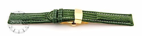 Buran01.com Uhrenarmband Texas Butterfly-Schließe - Leder, geprägt - grün mit weißer Naht 24 mm