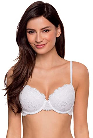 Dorina Spitze Lace BH, 3/4-Schale Demi Damen Comfort leicht gepolsterter Bügel-BH, Lianne D17163A, Weiß Schwarz
