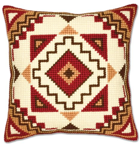 Vervaco Chunky Geometric Design Cross Stitch Cushion, Multi-Colour