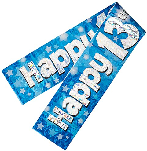 9ft Banner 13th Sparkling Fizz Birthday Blue Holographic