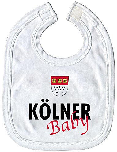 FAN-OMENAL Lätzchen Babylätzchen in weiß mit Print - KÖLNER BABY - 24x35cm, Klettverschluss, 100% Baumwolle, Ökotex Standard 100, ISO 9001-2008, weich, hochwertig & regionaler Stolz - 08412