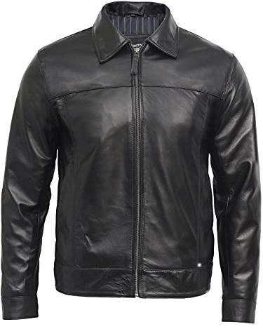 BRANDSLOCK Herren Echtes Lammfell Leder Biker Jacke Harrington