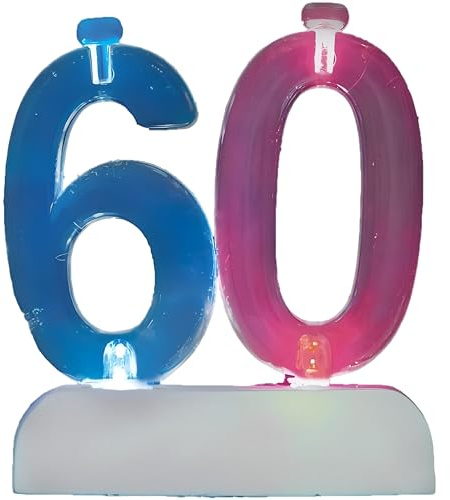 Unique Party 37546 - Colour Changing Flashing Number 60 Birthday Candle Holder with 4 Candles