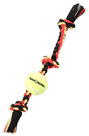 Mammoth Flossy Chews Color 3 Knoten Tug w/Standard Tennisball - Premium Baumwoll-Poly Zerrspielzeug für Hunde - Interaktiv - Seil Hundespielzeug für mittelgroße Hunde - 50,8 cm
