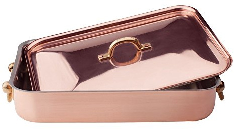 Pentole Agnelli ALCU150C32 Bratpfannen mit verzinntem glattem Kupferdeckel, 32 x 23 cm