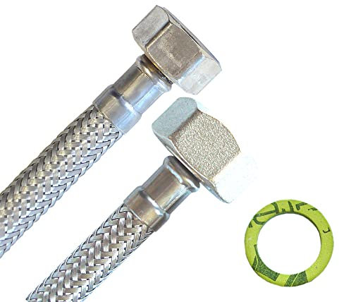 H2O-Flex Panzerschlauch 1/2ÜM x 3/4ÜM (DN8) für Trink- oder Nutzwasser, Made in Germany, PE (inner), Edelstahl 1.4301 (outer), Silber, Wasserleitungsschlauch, 1 Stück
