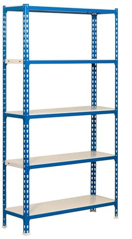 Simonrack Schwerlastregal, Lagerregal, 200x100x40 cm, Metallregal, Kellerregal, Biegestelle 180 kg, 5 Fachböden, Blau/Weiss - Simonclick