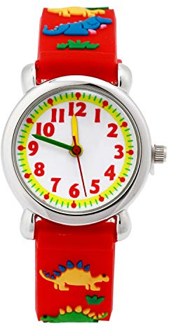 Mixe Boys Girls Cartoon 3D Silicone Analog Wrist Watch Timer (Red Dinosaur)