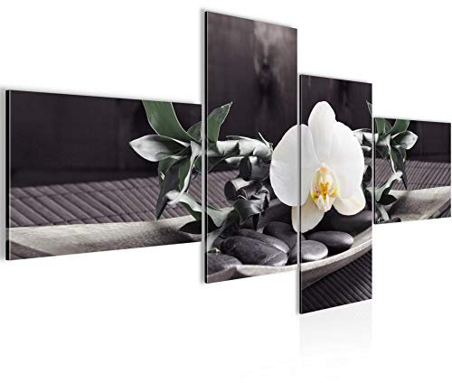 Runa Art Feng Shui Orchidea Quadri Moderni - Made In Germany - Murali Bambù Nero Bianco 4 Pezzi 502342c
