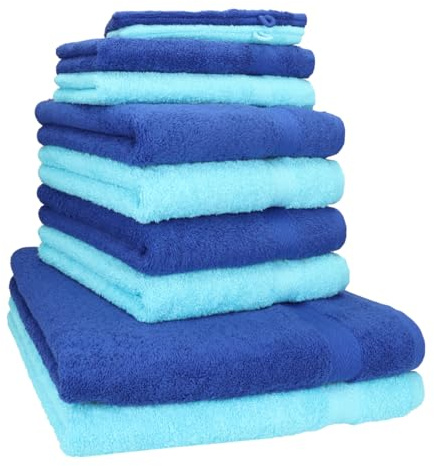 Betz 10-TLG. Handtuch-Set Premium 100% Baumwolle 2 Duschtücher 4 Handtücher 2 Gästetücher 2 Waschhandschuhe Farbe Royal Blau & Türkis