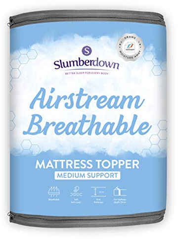 Slumberdown Airsteam Mattress Topper Single Bed - 4cm Breathable, Cool & Supportive Mattress Cover for Hot Sleepers | UK-Made, Soft Touch Cover, Non-Allergenic, Elasticated Straps (90 x 190cm)