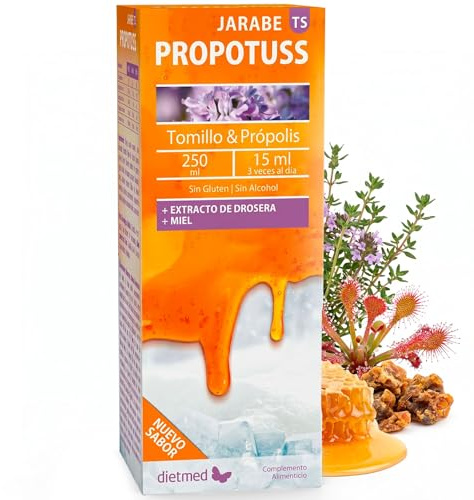 Jarabe Propotuss TS con tomillo, própolis y miel, 250 ml, DietMed | Bienestar respiratorio - Tomillo y própolis - Equinácea y drósera - Miel - Sabor natural