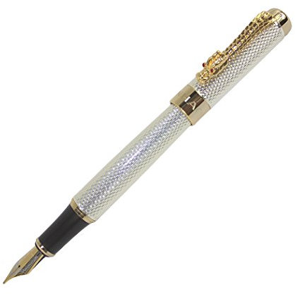 Zoohot Jinhao 1200 Fountain Pen Golden Dragon Red Crystal Eyes,Silver by zoohot