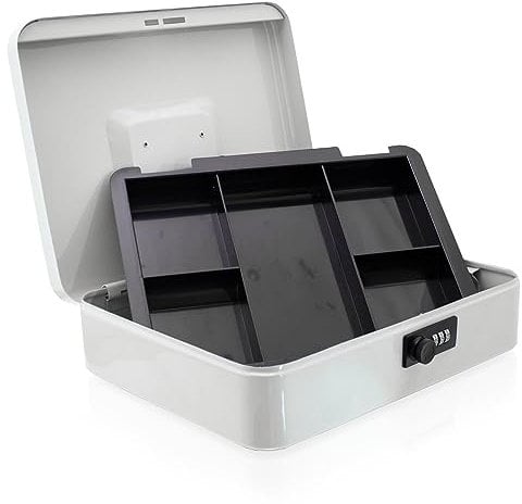 Geldkassette 30 cm groß flach abschließbar Münz Geld Zählbrett Kasse Lichtgrau 300mm (mit Münzeinlage und Zahlenschloss)