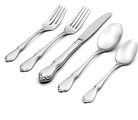 Oneida Silverware Set, Chateau 5-Piece Fine Flatware Place Setting, Service For 1, Dishwasher Safe, 18/10 Stainless Steel, Knives Spoons And Forks, Kitchen and Dining Utensils Set (Silver, 5 Piece)