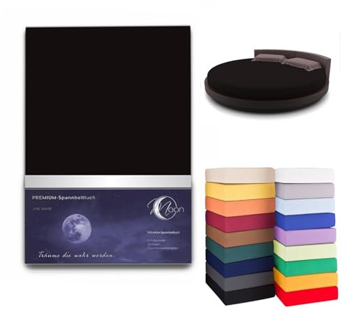 Moon Spannbettlaken RUND 245cm auch fürs Wasserbett 190g/m² Line Silver Spannbetttuch schwarz