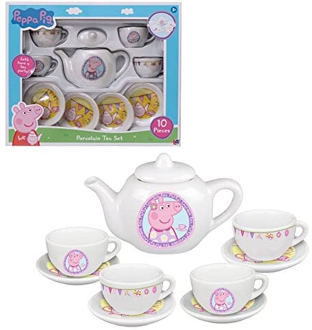 Peppa Pig Porcelain Tea Set Age 3+ | Pretend Play Afternoon Tea Set for Kids | Includes Teapot, Cups & Saucers | Peppa Pig Roleplay Toy Playset | Kitchen Pretend Play Tea Set for Children Aged 3+